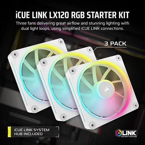 Corsair iCUE Link LX120 RGB White 120mm Cabinet Fan (Triple Pack)